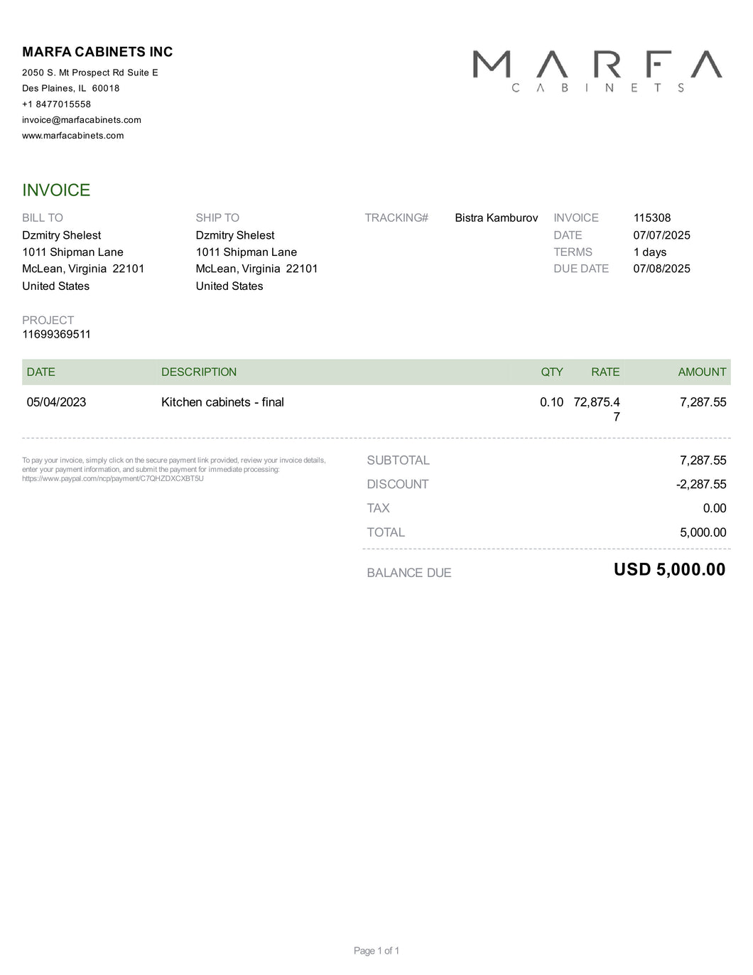 Invoice 115308-10%