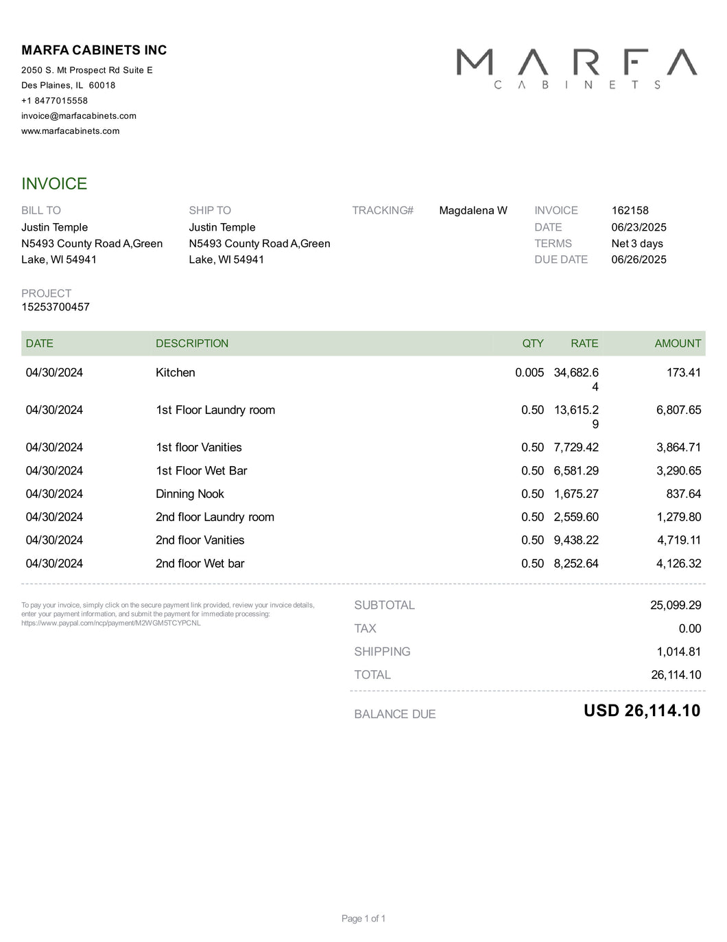 Invoice 162158-40%