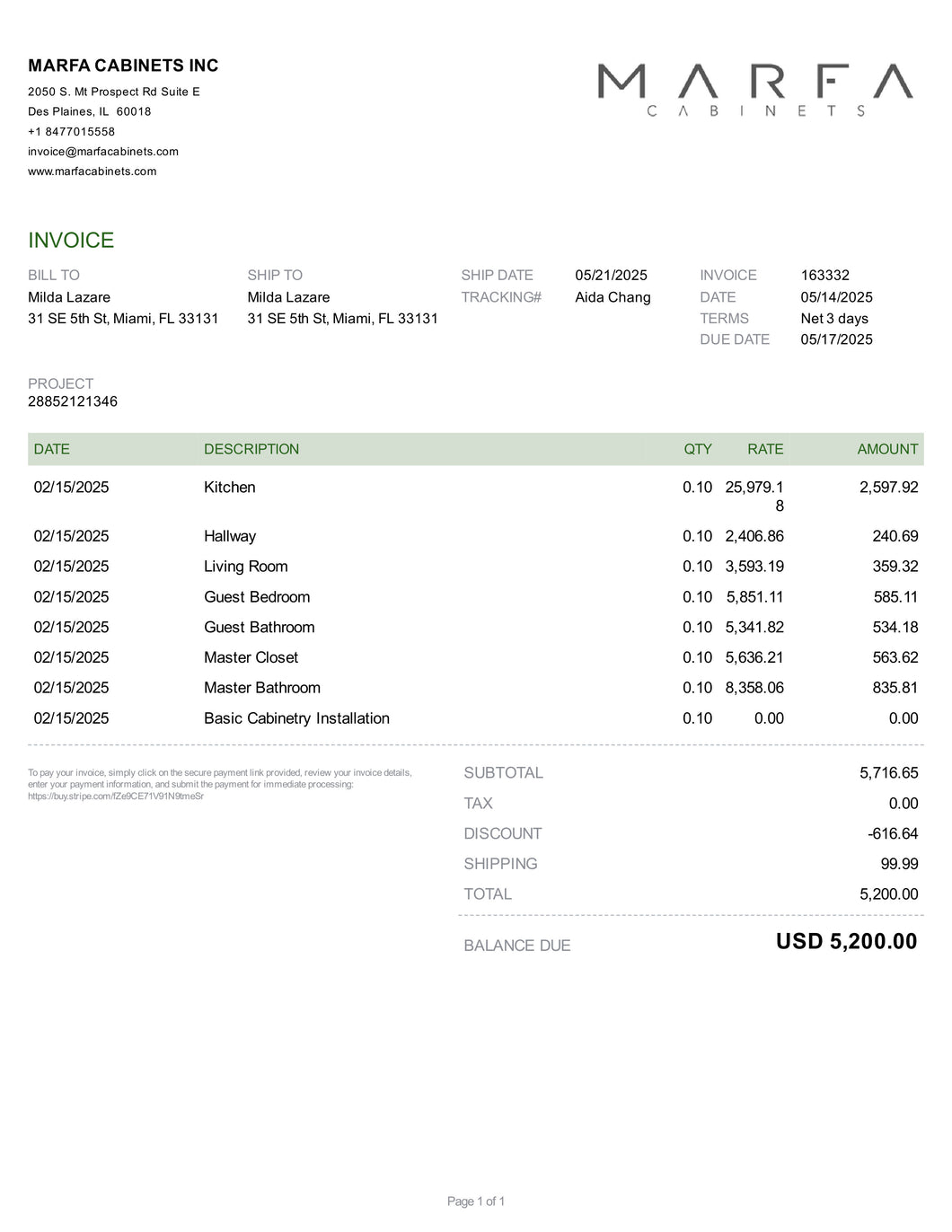 Invoice 163332-10%