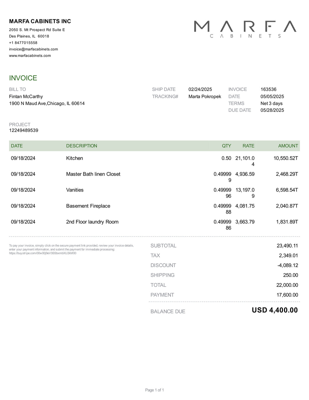 Invoice 163536-40%