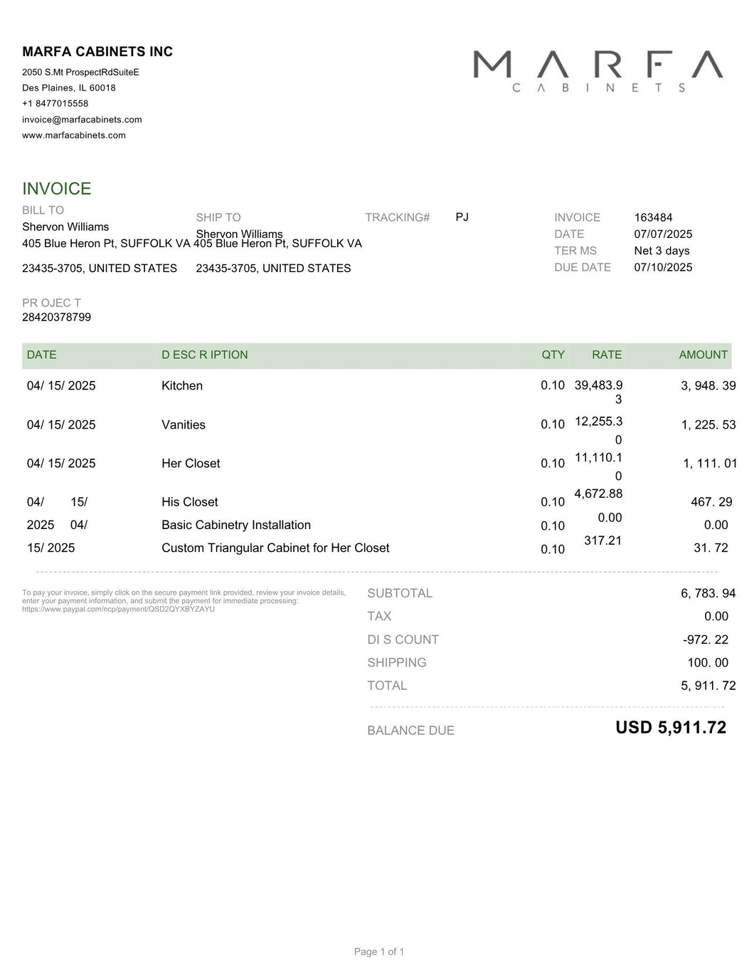 Invoice 163484-10%