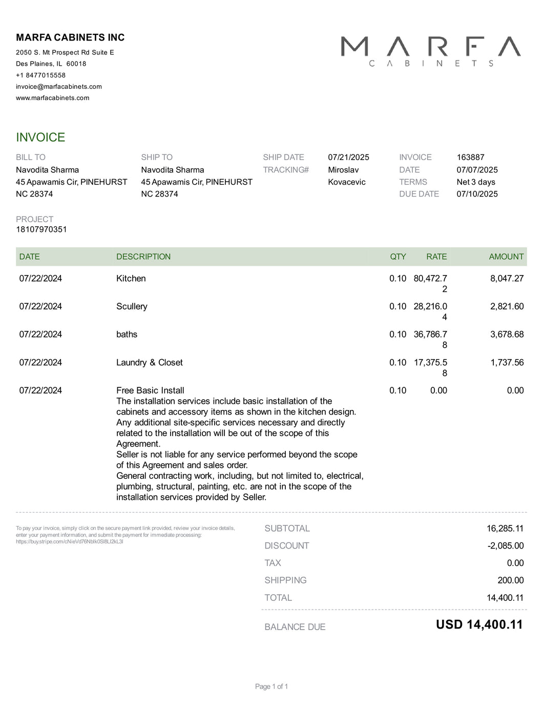 Invoice 163887-40%